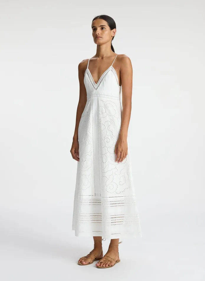 ALC Dresses Josie Embroidered Linen Midi Dress White 8211 Women