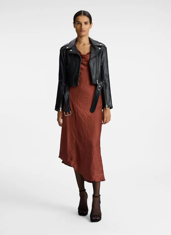 ALC Dresses Pixie Crinkle Satin Dress Burnt Umber 8211 Women
