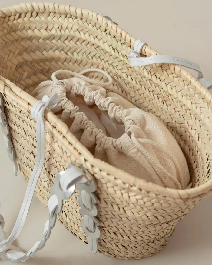 ALOHAS Bags Women Palmette 8211 Silver And White Leather Straw Bag