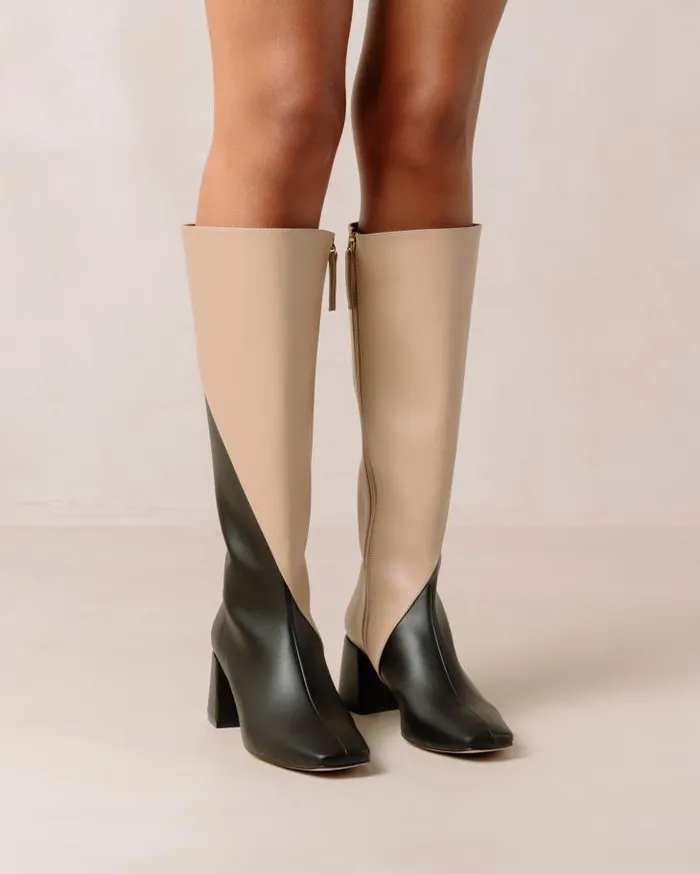 ALOHAS Boots Women Chalk 8211 Black And Beige Vegan Leather Boots