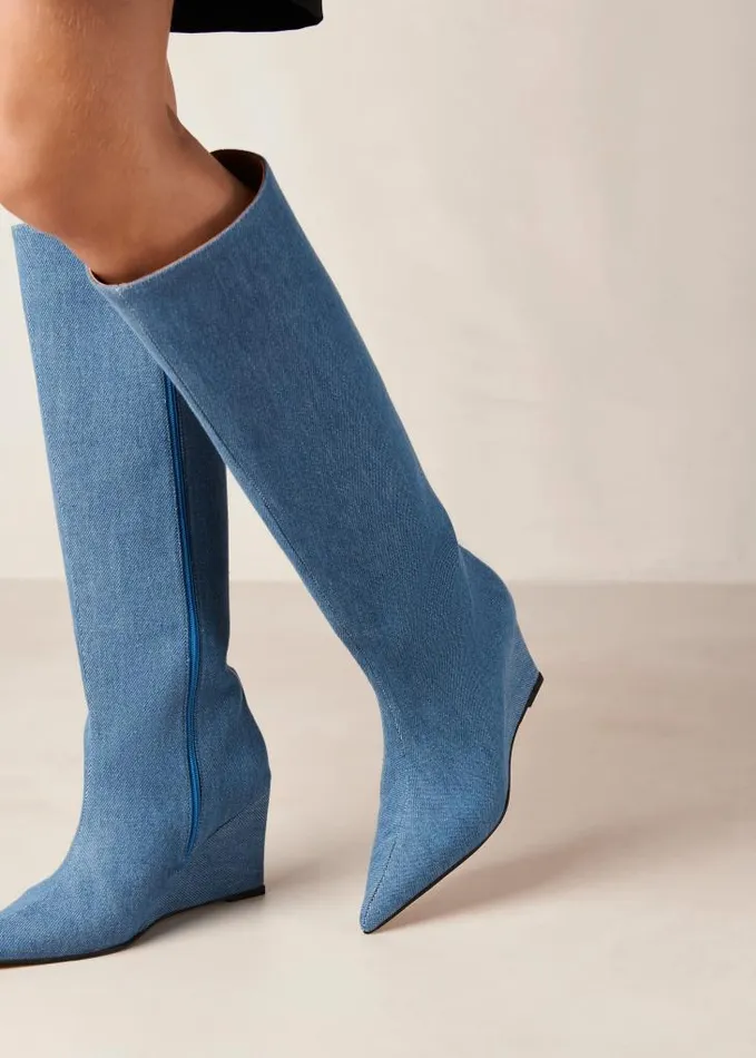 ALOHAS Boots Women Gale 8211 Blue Denim Wedge Boots