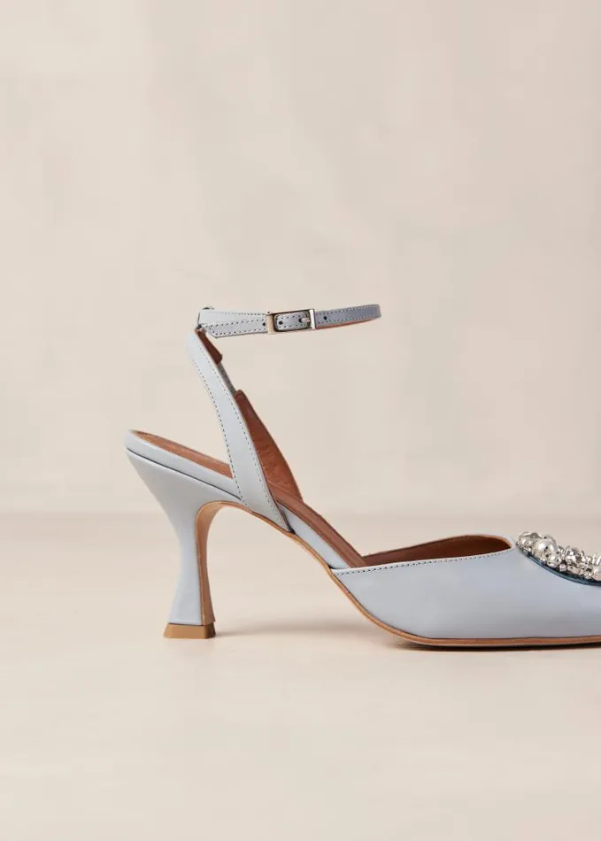 ALOHAS Heels Women Cinderella Crystal 8211 Light Blue Leather Pumps