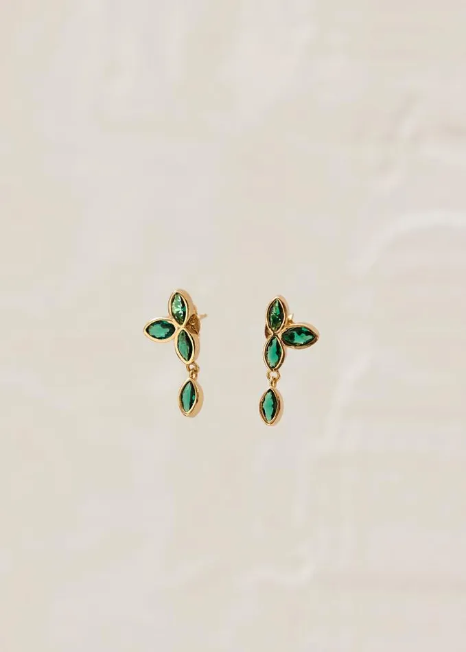ALOHAS Jewelry Women Sunflower 8211 Green Crystals Gold Earrings
