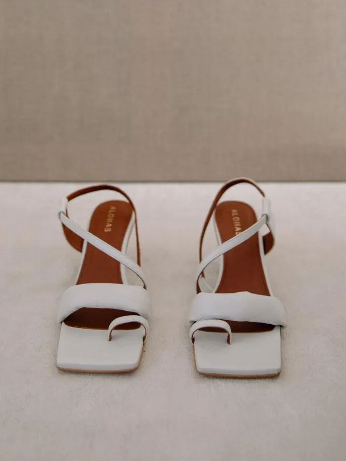 ALOHAS Mules Women Asymmetric Straps 8211 White Leather Mules