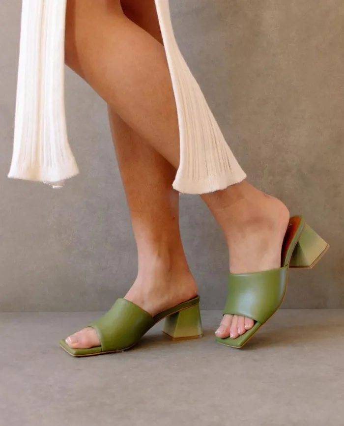 ALOHAS Mules Women Brushed Degrad 8211 Green And Yellow Leather Sandals
