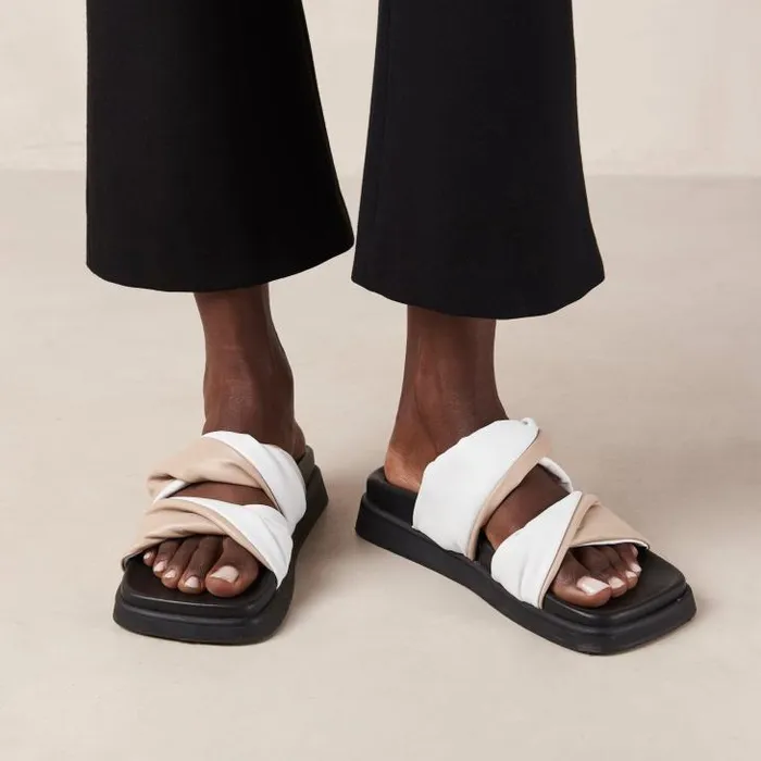 ALOHAS Mules Women Shaka Bicolor 8211 White And Beige Leather Sandals