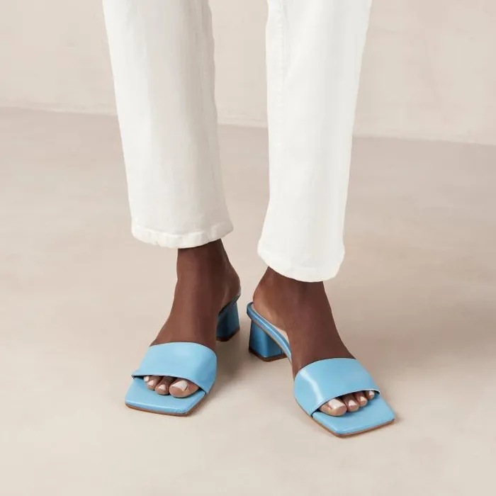 ALOHAS Mules Women Squared 8211 Blue Vegan Leather Sandals