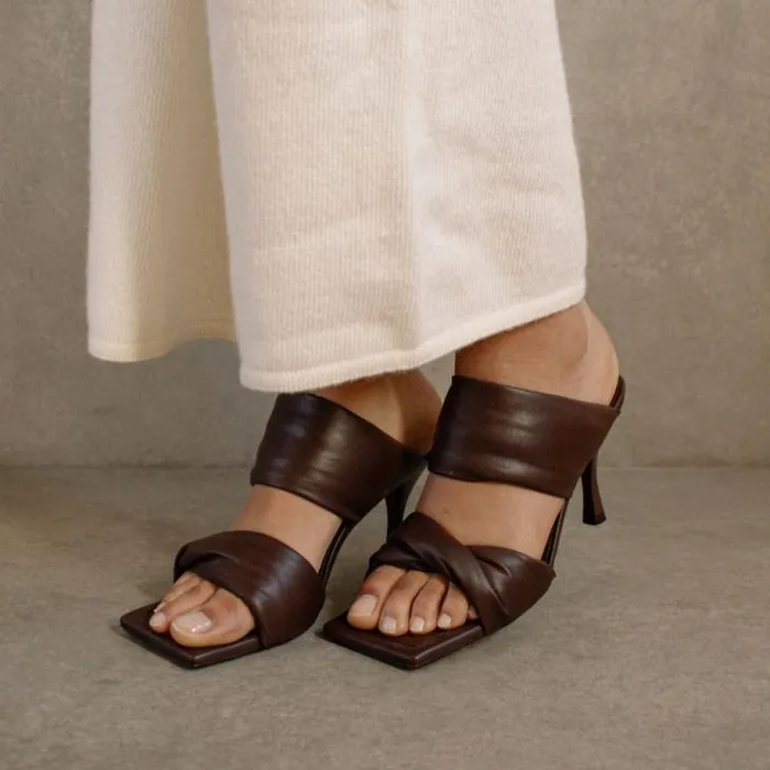 ALOHAS Mules Women Twist Strap 8211 Dark Brown Leather Mules