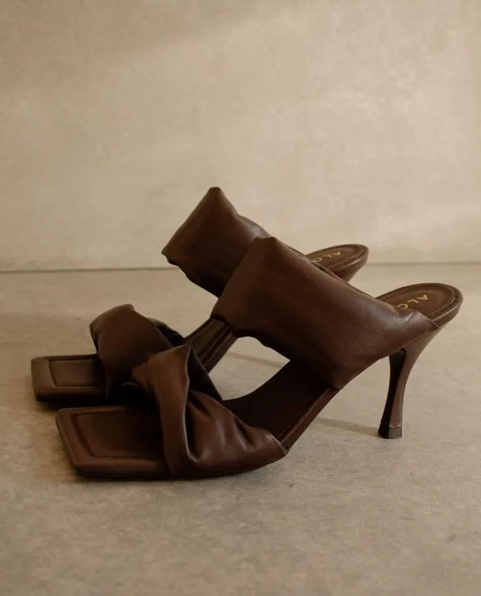 ALOHAS Mules Women Twist Strap 8211 Dark Brown Leather Mules