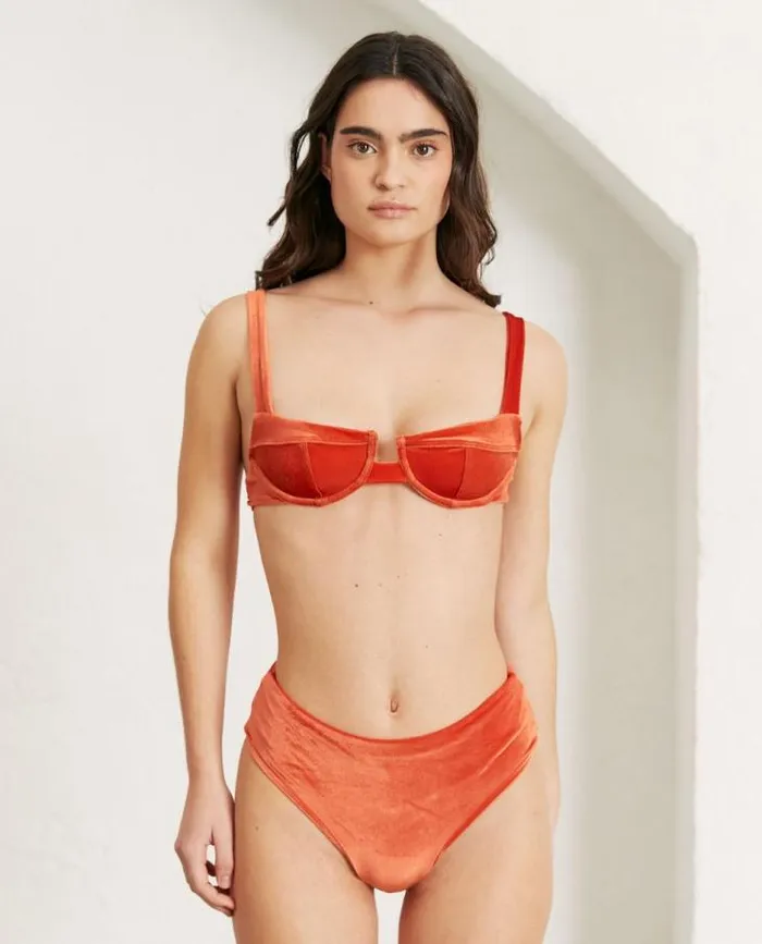 ALOHAS Swimwear Women The Loop 8211 Orange Velvet Bikini Top