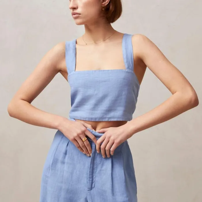 ALOHAS Tops Women Rai 8211 Blue Linen Top
