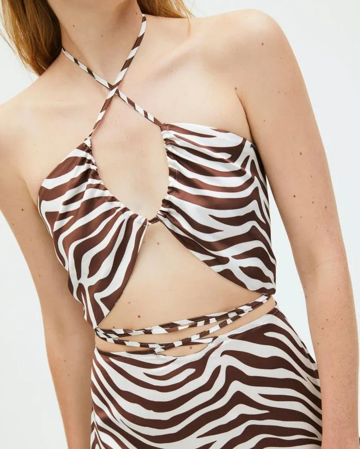 ALOHAS Tops Women Twirl Safari 8211 Brown And White Satin Top