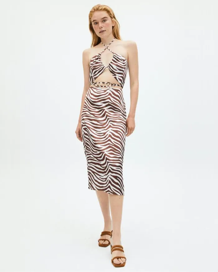 ALOHAS Tops Women Twirl Safari 8211 Brown And White Satin Top