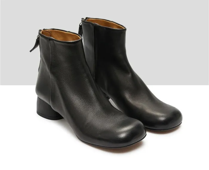 Audley Shoes Low Heel Leather Booties Kath Black Women Medium Heel