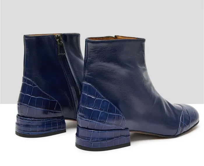 Audley Shoes Low Heel Leather Booties Kumar Blue Women Medium Heel