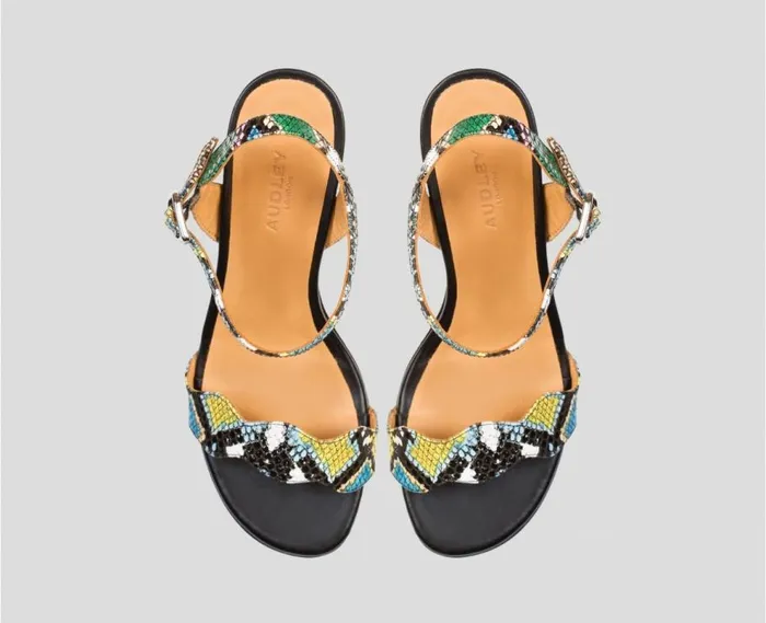 Audley Shoes Medium Heel Leather Sandal Deina Print Women High Heel