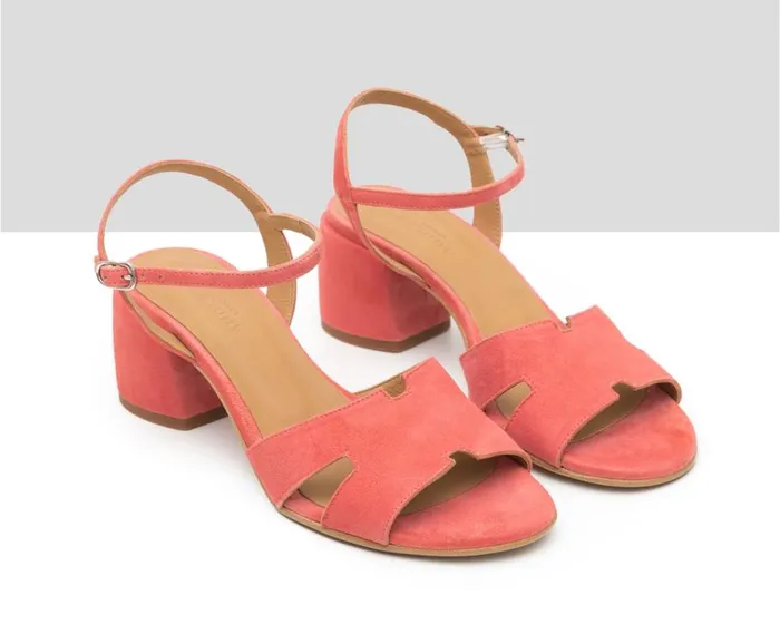 Audley Shoes Medium Heel Leather Sandal Delia Orange Women Medium Heel