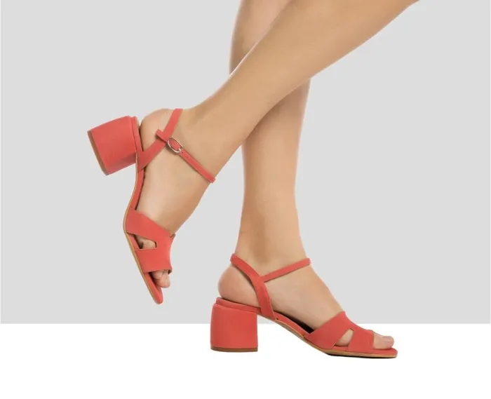 Audley Shoes Medium Heel Leather Sandal Delia Orange Women Medium Heel