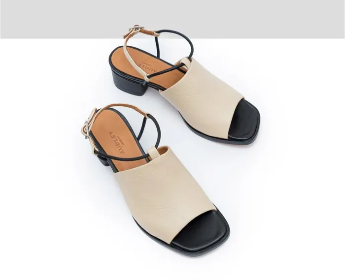 Audley Shoes Medium Heel Leather Sandal Flavina Beige Women Medium Heel