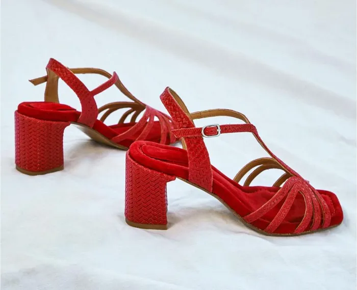 Audley Shoes Medium Heel Leather Sandal Hamisi Red Women Medium Heel