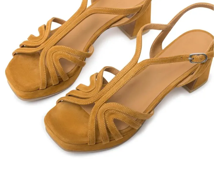 Audley Shoes Medium Heel Leather Sandal Hazin Brown Women Medium Heel