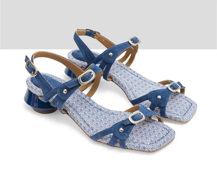 Audley Shoes Medium Heel Leather Sandal Ling Blue Women Medium Heel