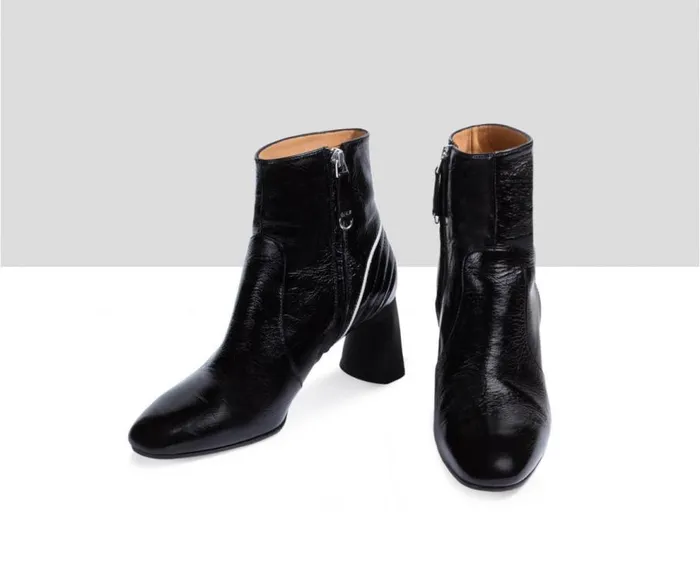 Audley Shoes Mid Heel Leather Booties Elsa Black Women Medium Heel