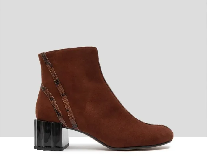 Audley Shoes Mid Heel Leather Booties Giunia Brown Women Medium Heel