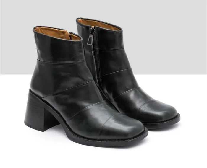 Audley Shoes Mid Heel Leather Booties Ilay Green Women Medium Heel