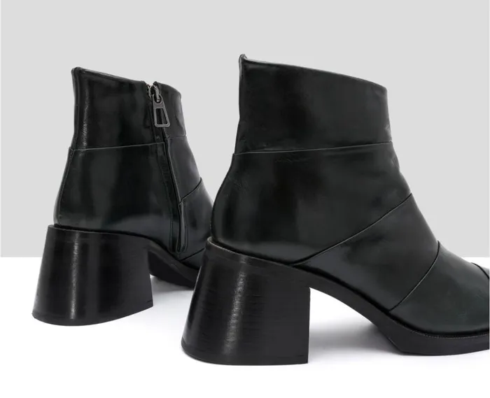 Audley Shoes Mid Heel Leather Booties Ilay Green Women Medium Heel