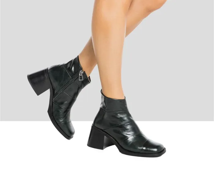 Audley Shoes Mid Heel Leather Booties Ilay Green Women Medium Heel