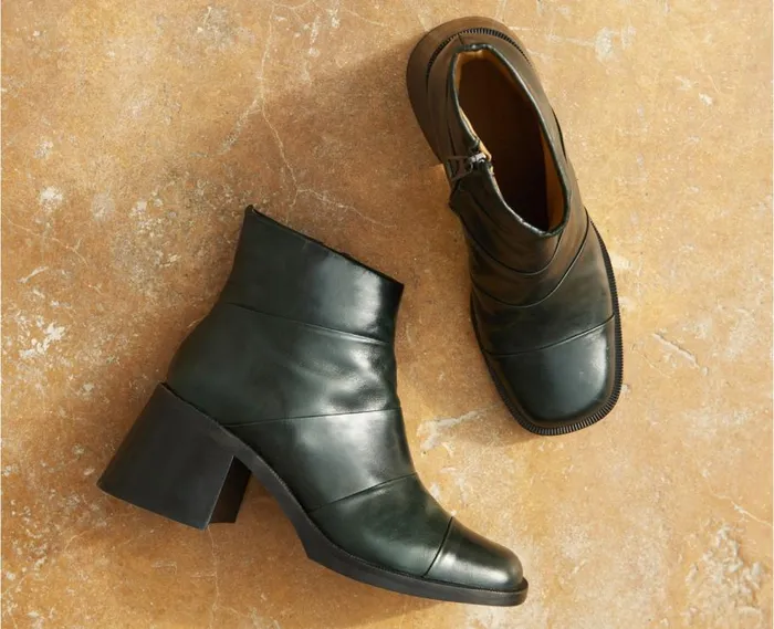 Audley Shoes Mid Heel Leather Booties Ilay Green Women Medium Heel