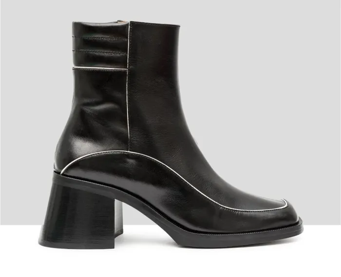 Audley Shoes Mid Heel Leather Booties India Black Women Medium Heel