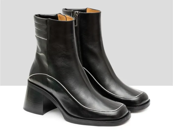 Audley Shoes Mid Heel Leather Booties India Black Women Medium Heel