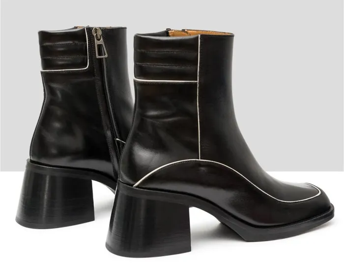 Audley Shoes Mid Heel Leather Booties India Black Women Medium Heel