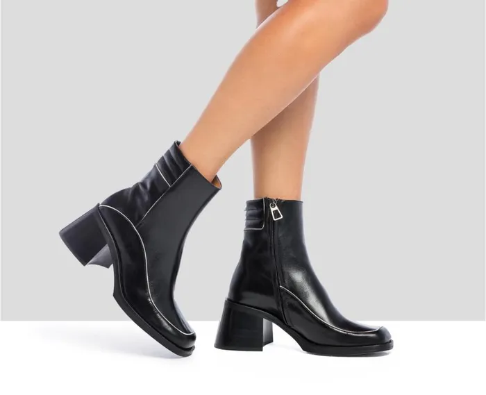 Audley Shoes Mid Heel Leather Booties India Black Women Medium Heel