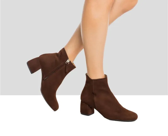 Audley Shoes Mid Heel Leather Booties Ivet Brown Women Medium Heel