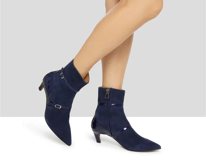 Audley Shoes Mid Heel Leather Booties Kathy Blue Women Low Heel