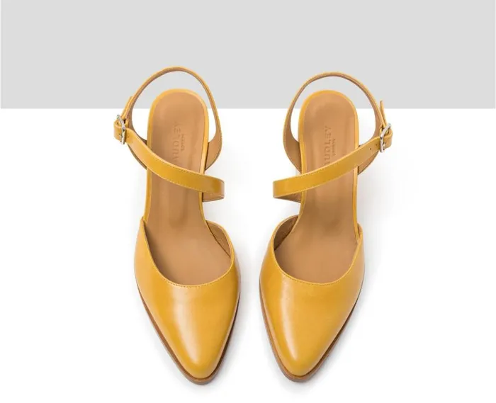 Audley Shoes Mid Heel Leather Shoe Joby Mustard Women Medium Heel