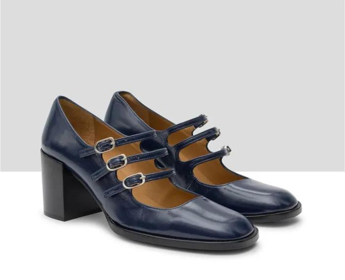 Audley Shoes Mid Heel Leather Shoe Kamila Blue Women Medium Heel