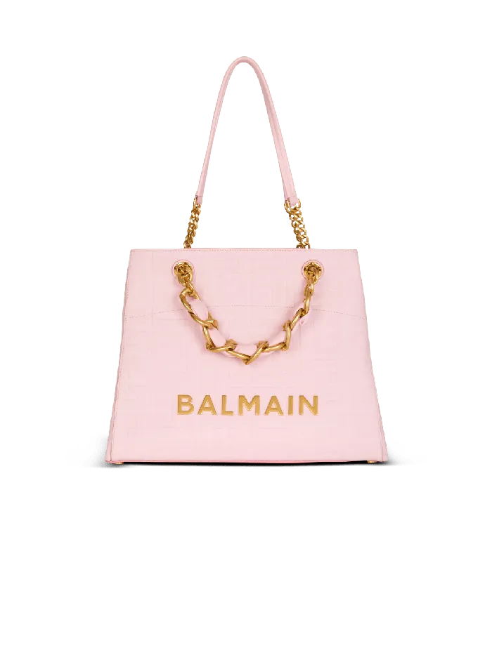 Balmain 1945 Soft Tote Bag In Grained Calfskin Pink Women Tote Bags