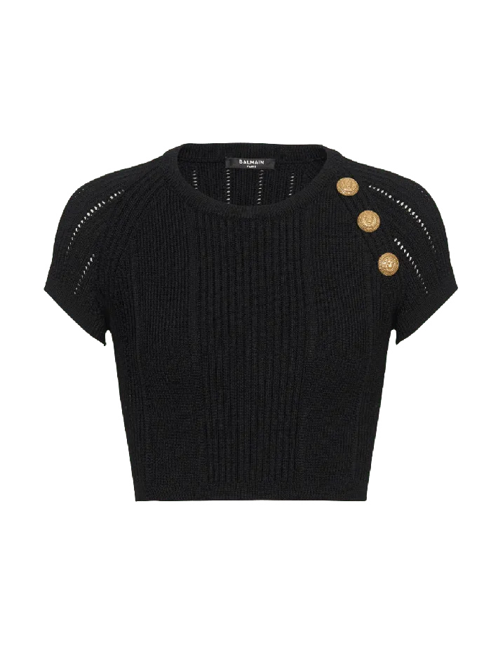 Balmain 3button Fine Knit Top Black Women Tops And Shirts