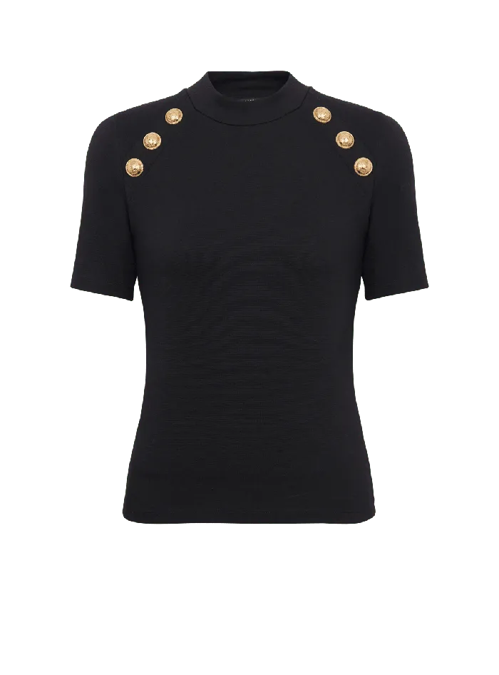 Balmain 6button Knit Tshirt Black Women TShirts