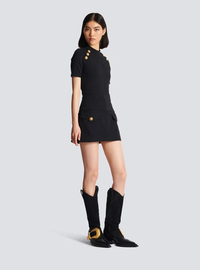 Balmain 6button Knit Tshirt Black Women TShirts
