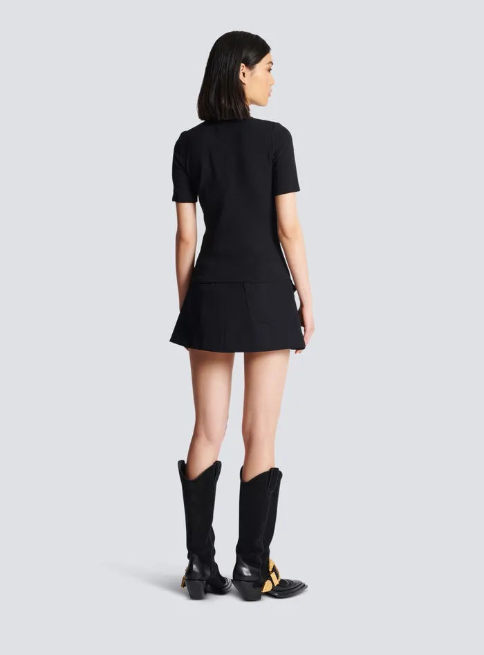 Balmain 6button Knit Tshirt Black Women TShirts