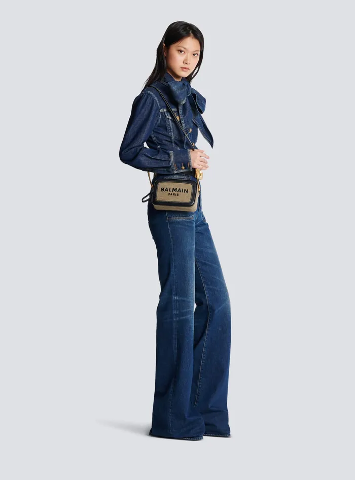 Balmain BArmy Canvas And Leather Clutch Khaki Women Crossbody Bags