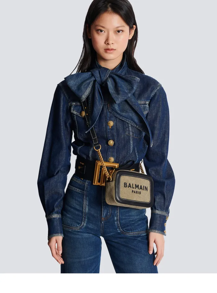 Balmain BArmy Canvas And Leather Clutch Khaki Women Crossbody Bags