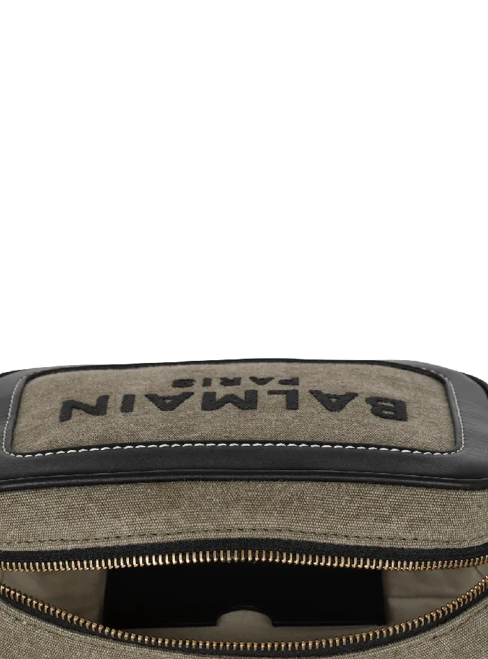 Balmain BArmy Canvas And Leather Clutch Khaki Women Crossbody Bags