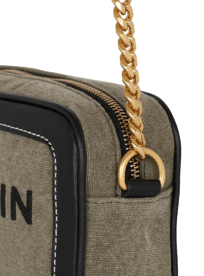 Balmain BArmy Canvas And Leather Clutch Khaki Women Crossbody Bags