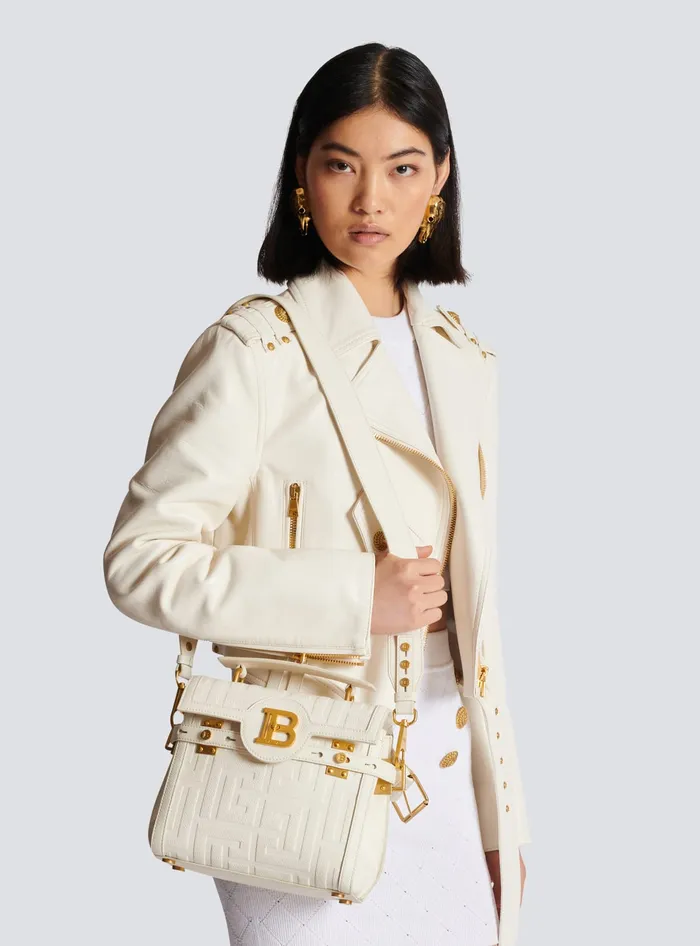 Balmain BBuzz 23 Monogram Grained Leather Bag Beige Women Handbags